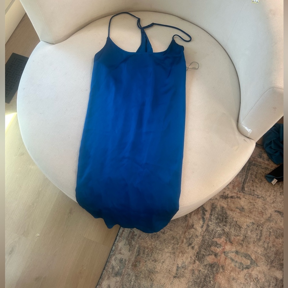 blue silk dress